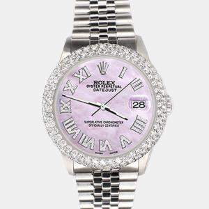 Rolex Custom Pink 4.6ct Diamond Stainless Steel Datejust Automatic Men's Wristwatch 36 mm