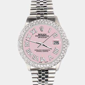 Rolex Custom Orchid Pink 4.6ct Diamond Stainless Steel Datejust Automatic Men's Wristwatch 36 mm