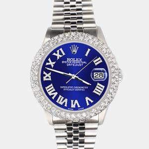 Rolex Custom Navy Blue 4.6ct Diamond Stainless Steel Datejust Automatic Men's Wristwatch 36 mm