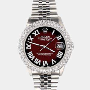 Rolex Custom Maroon Vignette 4.6ct Diamond Stainless Steel Datejust Automatic Men's Wristwatch 36 mm