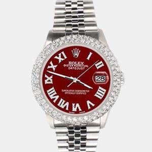 Rolex Custom Imperial Red 4.6ct Diamond Stainless Steel Datejust Automatic Men's Wristwatch 36 mm