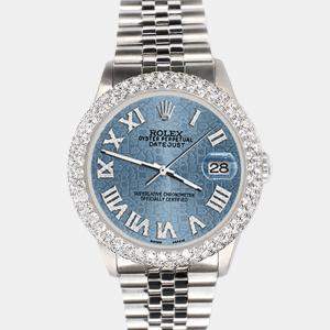 Rolex Custom Ice Blue 4.6ct Diamond Stainless Steel Datejust Automatic Men's Wristwatch 36 mm