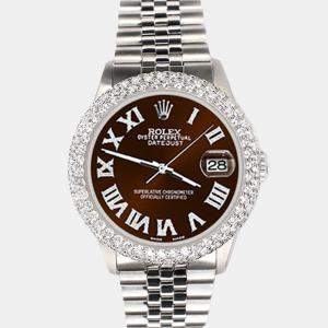 Rolex Custom Chocolate 4.6ct Diamond Stainless Steel Datejust Automatic Men's Wristwatch 36 mm