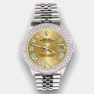 Rolex Custom Champagne 4.6ct Diamond Stainless Steel Datejust Automatic Men's Wristwatch 36 mm