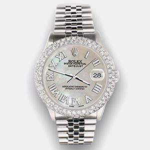 Rolex Custom Champagne MOP 4.6ct Diamond Stainless Steel Datejust Automatic Men's Wristwatch 36 mm