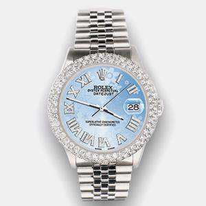 Rolex Custom Blue 4.6ct Diamond Stainless Steel Datejust Automatic Men's Wristwatch 36 mm