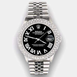 Rolex Custom Black 4.6ct Diamond Stainless Steel Datejust Automatic Men's Wristwatch 36 mm