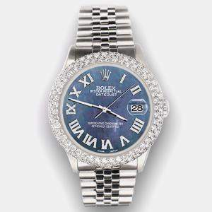 Rolex Custom Black 4.6ct Diamond Stainless Steel Datejust Automatic Men's Wristwatch 36 mm