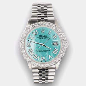 Rolex Custom Aquamarine MOP 4.6ct Diamond Stainless Steel Datejust Automatic Men's Wristwatch 36 mm