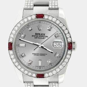 Rolex Custom Silver  4.5CT Diamond Stainless Steel Datejust 116200 Automatic Men's Wristwatch 36 mm