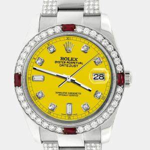 Rolex Custom Yellow 4.5CT Diamond Stainless Steel Datejust 116200 Automatic Men's Wristwatch 36 mm