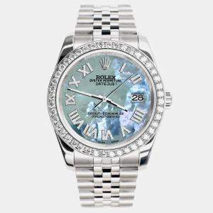 Rolex Custom Tahitian Blue 2.0CT Diamond Stainless Steel Datejust 116200 Automatic Men's Wristwatch 36mm