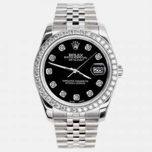 Rolex Custom Black 1.85CT Diamond Stainless Steel Datejust 116200 Automatic Men's Wristwatch 36mm