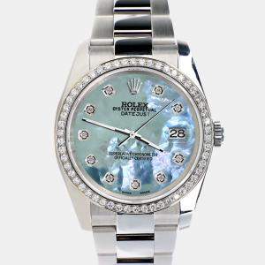 Rolex Custom Tahitian Blue Diamond Stainless Steel Datejust 116200 Automatic Men's Wristwatch 36MM