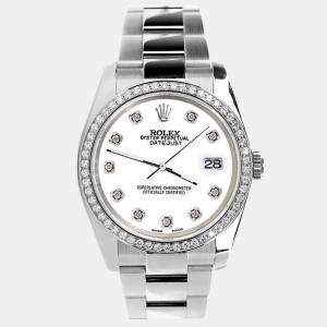 Rolex Custom White Pearl Diamond Stainless Steel Datejust 116200 Automatic Men's Wristwatch 36MM