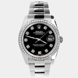 Rolex Custom Black Diamond Stainless Steel Datejust 116200 Automatic Men's Wristwatch 36MM