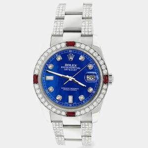 Rolex Royal Blue Diamond Stainless Steel Datejust 116200 Automatic Men's Wristwatch 36 mm