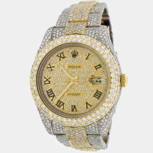 Rolex Custom  25.9CT Diamond 18K Yellow Gold Stainless Steel Datejust II  Automatic Men's Wristwatch 41mm