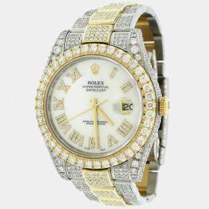 Rolex Custom White MOP 14.4CT Diamond 18K Yellow Gold Stainless Steel Datejust II  Automatic Men's Wristwatch 41mm