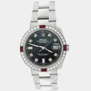 Rolex Custom Black MOP 4.5CT Diamond Stainless Steel Datejust 116200 Automatic Men's Wristwatch 36mm