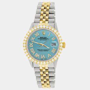 Rolex Custom Turquoise 3.10CT Diamond 18K Yellow Gold Stainless Steel Datejust  Automatic Men's Wristwatch 36mm