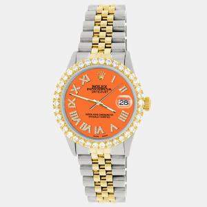 Rolex Custom Pastel Orange 3.10CT Diamond 18K Yellow Gold Stainless Steel Datejust  Automatic Men's Wristwatch 36mm