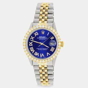 Rolex Custom Navy Blue 3.10CT Diamond 18K Yellow Gold Stainless Steel Datejust  Automatic Men's Wristwatch 36mm