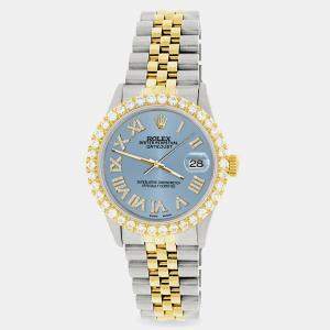 Rolex Custom Ice Blue 3.10CT Diamond 18K Yellow Gold Stainless Steel Datejust  Automatic Men's Wristwatch 36mm