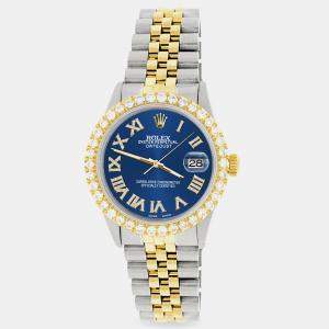 Rolex Custom Cobalt Blue 3.10CT Diamond 18K Yellow Gold Stainless Steel Datejust  Automatic Men's Wristwatch 36mm