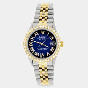 Rolex Custom Blue 3.10CT Diamond 18K Yellow Gold Stainless Steel Datejust  Automatic Men's Wristwatch 36mm