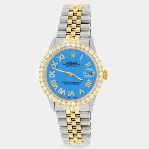 Rolex Custom Blue 3.10CT Diamond 18K Yellow Gold Stainless Steel Datejust  Automatic Men's Wristwatch 36mm
