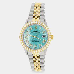 Rolex Custom Aquamarine Blue 3.10CT Diamond 18K Yellow Gold Stainless Steel Datejust  Automatic Men's Wristwatch 36mm