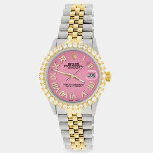 Rolex Custom Hot Pink 3.10CT Diamond 18K Yellow Gold Stainless Steel Datejust  Automatic Men's Wristwatch 36mm