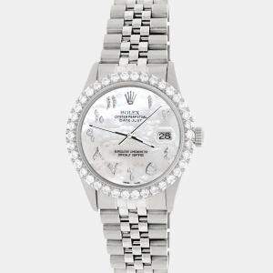Rolex Custom White Pearl 3.35CT Diamond Stainless Steel Datejust  Automatic Men's Wristwatch 36MM