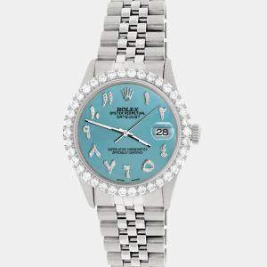 Rolex Custom Turquoise 3.35CT Diamond Stainless Steel Datejust  Automatic Men's Wristwatch 36MM