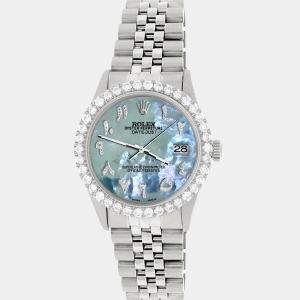 Rolex Custom Tahitian Blue 3.35CT Diamond Stainless Steel Datejust  Automatic Men's Wristwatch 36MM