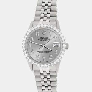 Rolex Custom Silver 3.35CT Diamond Stainless Steel Datejust  Automatic Men's Wristwatch 36MM