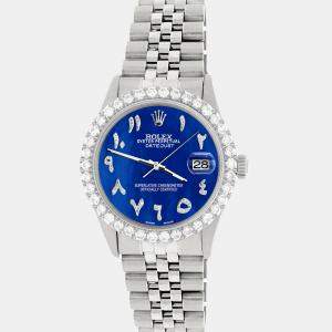 Rolex Custom Royal Blue MOP 3.35CT Diamond Stainless Steel Datejust  Automatic Men's Wristwatch 36MM