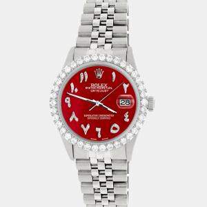 Rolex Custom Red MOP 3.35CT Diamond Stainless Steel Datejust  Automatic Men's Wristwatch 36MM