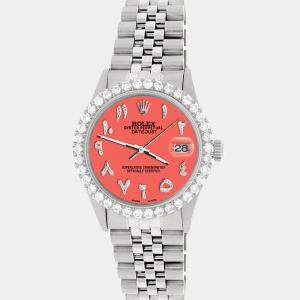 Rolex Custom Matt Coral 3.35CT Diamond Stainless Steel Datejust  Automatic Men's Wristwatch 36MM