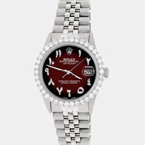 Rolex Custom Maroon Vignette 3.35CT Diamond Stainless Steel Datejust  Automatic Men's Wristwatch 36MM