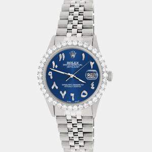 Rolex Custom Cobalt Blue 3.35CT Diamond Stainless Steel Datejust  Automatic Men's Wristwatch 36MM