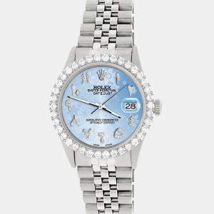 Rolex Custom Blue Flower 3.35CT Diamond Stainless Steel Datejust  Automatic Men's Wristwatch 36MM