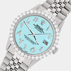 Rolex Custom Aqua Blue 3.35CT Diamond Stainless Steel Datejust  Automatic Men's Wristwatch 36MM