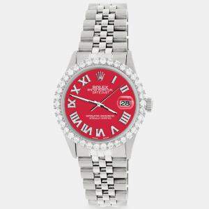 Rolex Custom Scarlet Red 3.3CT Diamond Stainless Steel Datejust  Automatic Men's Wristwatch 36MM