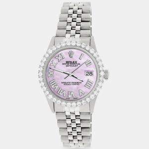 Rolex Custom Pink Pearl 3.3CT Diamond Stainless Steel Datejust  Automatic Men's Wristwatch 36MM