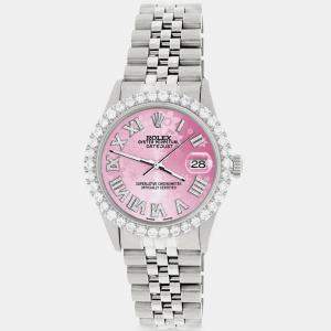 Rolex Custom Pink 3.3CT Diamond Stainless Steel Datejust  Automatic Men's Wristwatch 36MM
