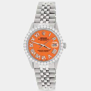 Rolex Custom Pastel Orange 3.3CT Diamond Stainless Steel Datejust  Automatic Men's Wristwatch 36MM