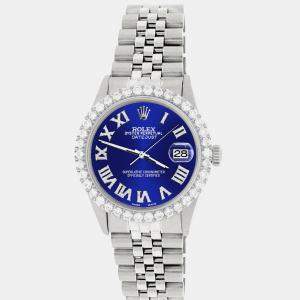 Rolex Custom Navy Blue 3.3CT Diamond Stainless Steel Datejust  Automatic Men's Wristwatch 36MM