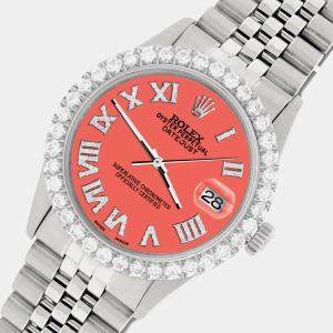 Rolex Custom Matt Coral 3.3CT Diamond Stainless Steel Datejust  Automatic Men's Wristwatch 36MM